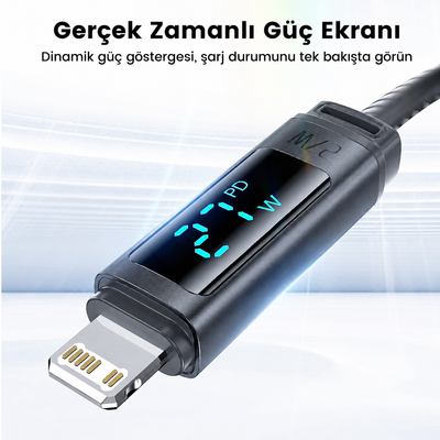 Toocki Tangxin USB-C to USB Lightning 27W Dijital Ekranlı Silikon Şarj ve Veri Kablosu 480 Mbps - TX113C1