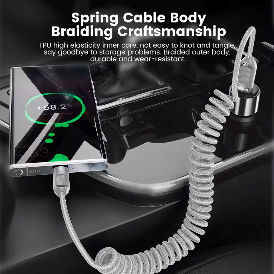 Toocki 3A Spiral Örgülü USB-A to Type-C Hızlı Şarj ve 480Mbps Data Kablosu