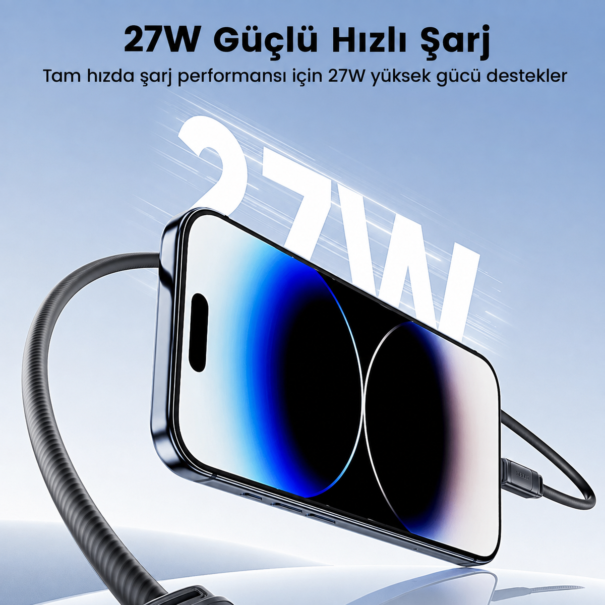 Toocki Tangxin USB-C to USB Lightning 27W Dijital Ekranlı Silikon Şarj ve Veri Kablosu 480 Mbps - TX113C1