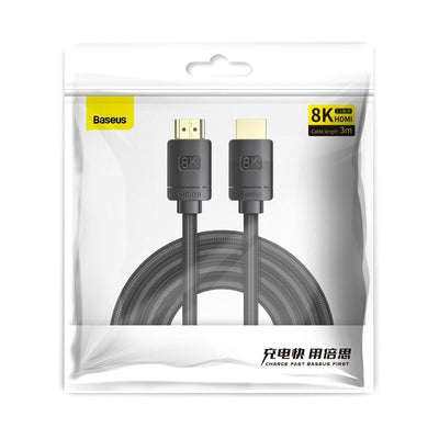 Baseus HDMI 2.1 8K 60Hz 4K 120Hz 48Gbps Yüksek Hızlı Görüntü ve Ses Aktarım Kablosu 3 Metre – Siyah