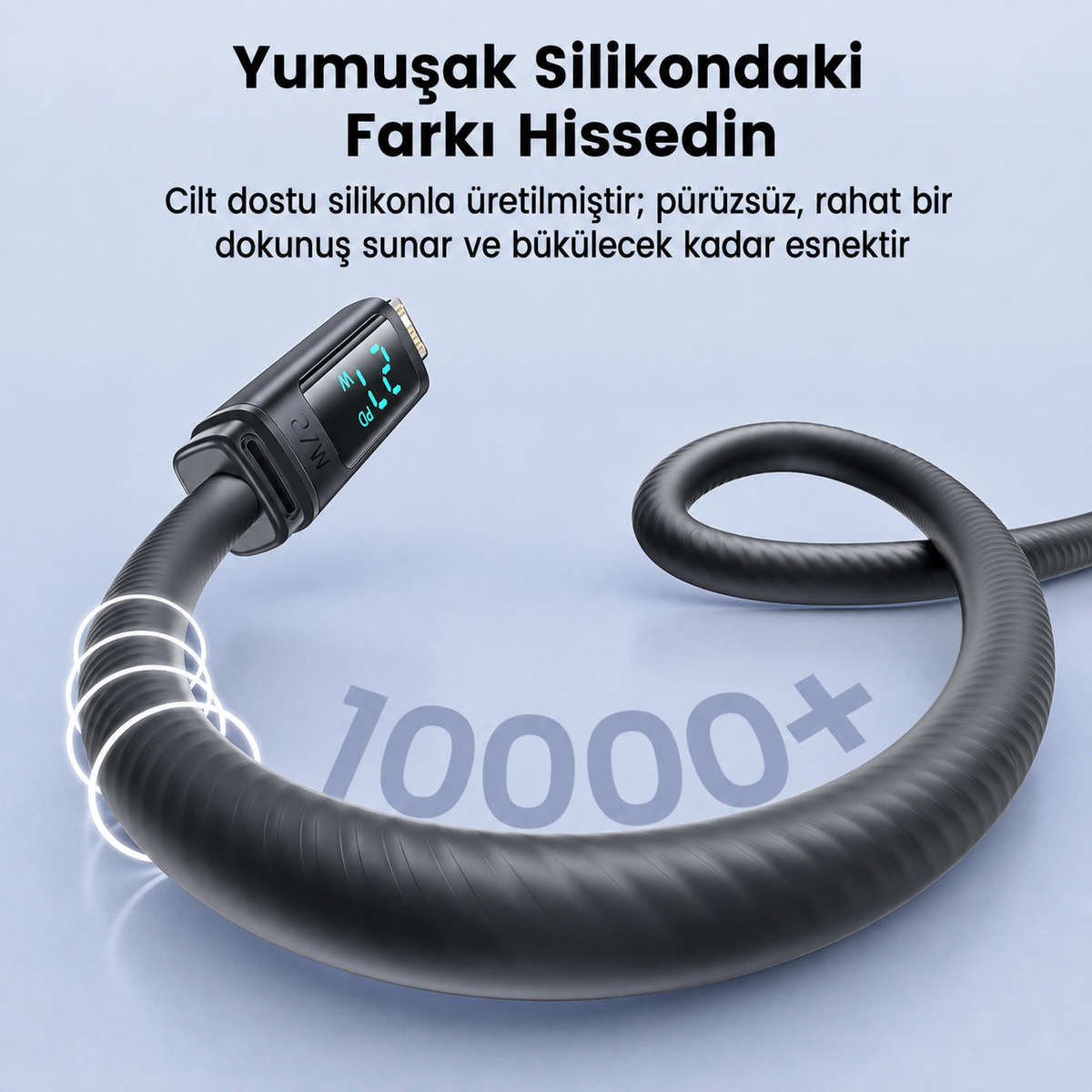 Toocki Tangxin USB-C to USB Lightning 27W Dijital Ekranlı Silikon Şarj ve Veri Kablosu 480 Mbps - TX113C1