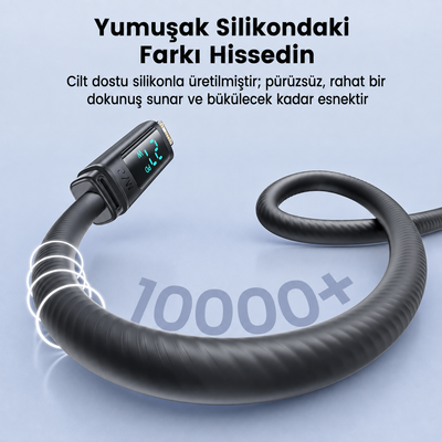Toocki Tangxin USB-C to USB Lightning 27W Dijital Ekranlı Silikon Şarj ve Veri Kablosu 480 Mbps - TX113C1