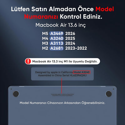 Macbook Air 13 inç Koruma Kılıfı Sert Kapak A2681/A3240/A3113/A3449