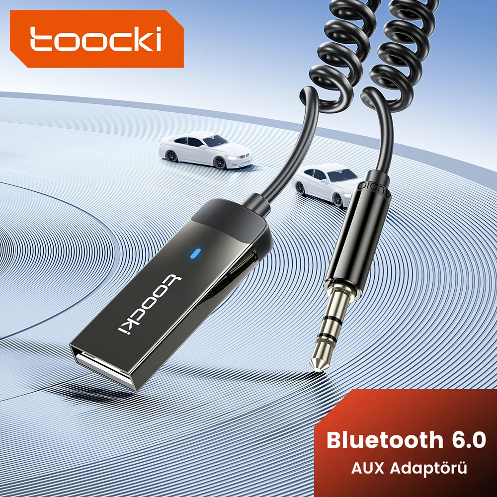 Toocki Bluetooth 6.0 Araç AUX Adaptörü Net Ses ve Gürültü Azaltma 3.5mm Jack USB Bağlantılı Kablosuz Müzik Alıcısı ve Eller Serbest Görüşme – BT08