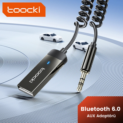 Toocki Bluetooth 6.0 Araç AUX Adaptörü Net Ses ve Gürültü Azaltma 3.5mm Jack USB Bağlantılı Kablosuz Müzik Alıcısı ve Eller Serbest Görüşme – BT08