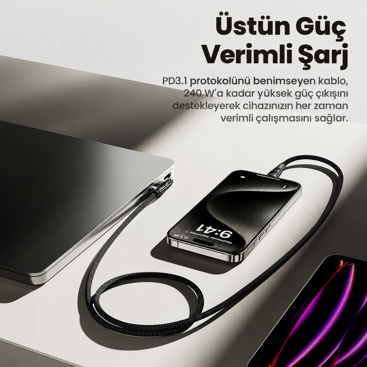 Toocki 240W PD 3.1 90° Dirsekli Type-C to Type-C E-Marker Çinko Alaşımlı Örgülü Hızlı Şarj ve Data Kablosu 1 Metre