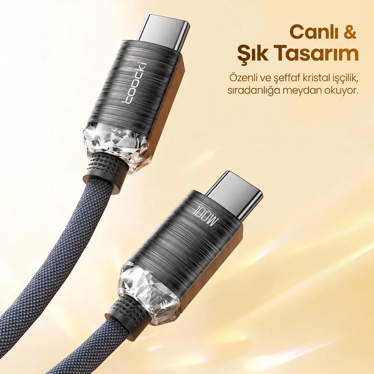 Toocki Crystal Aluminum 100W PD Type-C to Type-C E-Marker Örgülü Hızlı Şarj ve Data Kablosu - 1 Metre