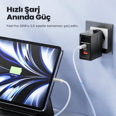 Toocki 2'si 1 Arada 60W USB-C Hızlı Şarj Kablosu ve Apple Watch Manyetik Şarj Pedi 1.2 Metre – TQ-X49C3