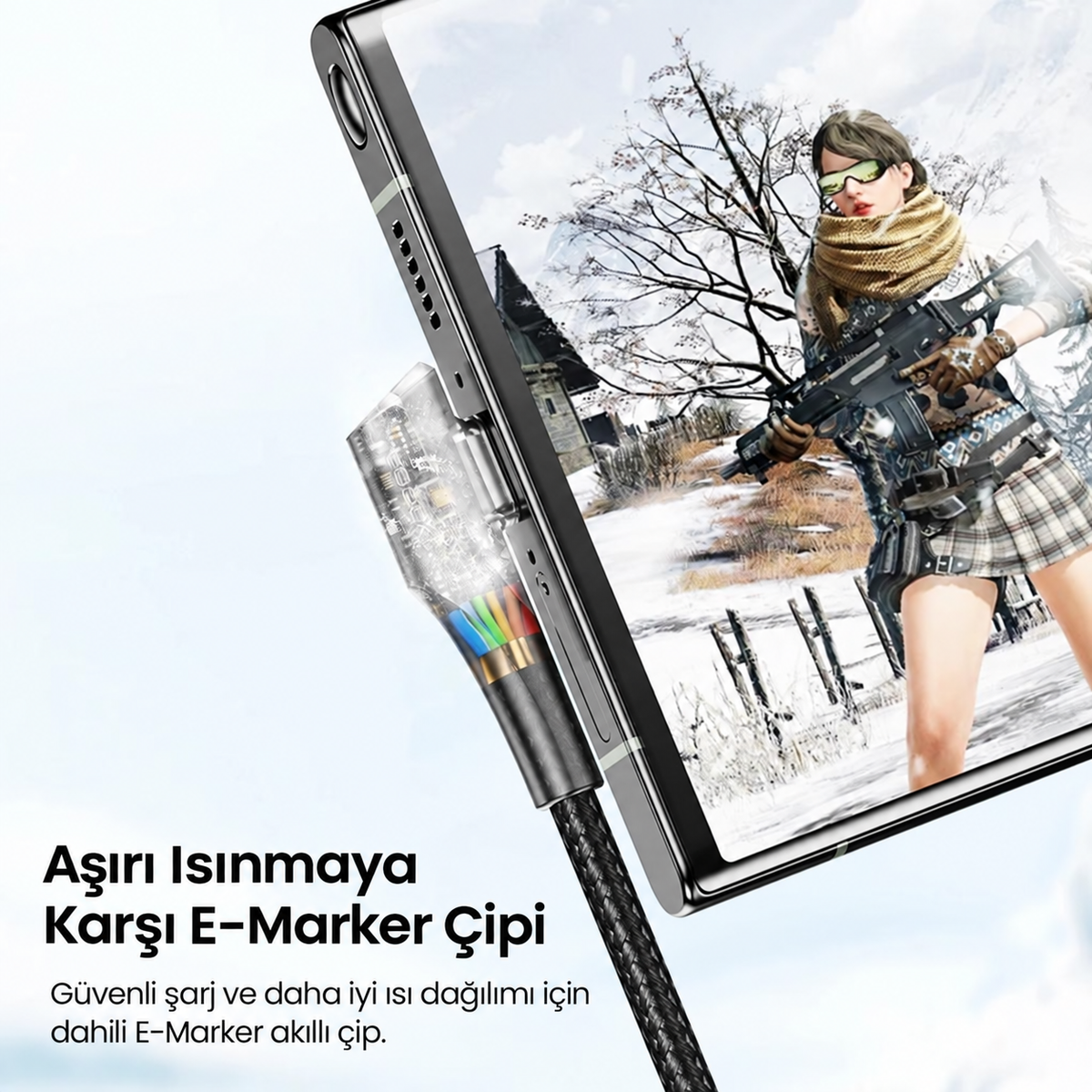 Toocki 100W 5A Çift 90° Dirsekli Type-C to Type-C Örgülü Hızlı Şarj ve Data Kablosu – 1 Metre