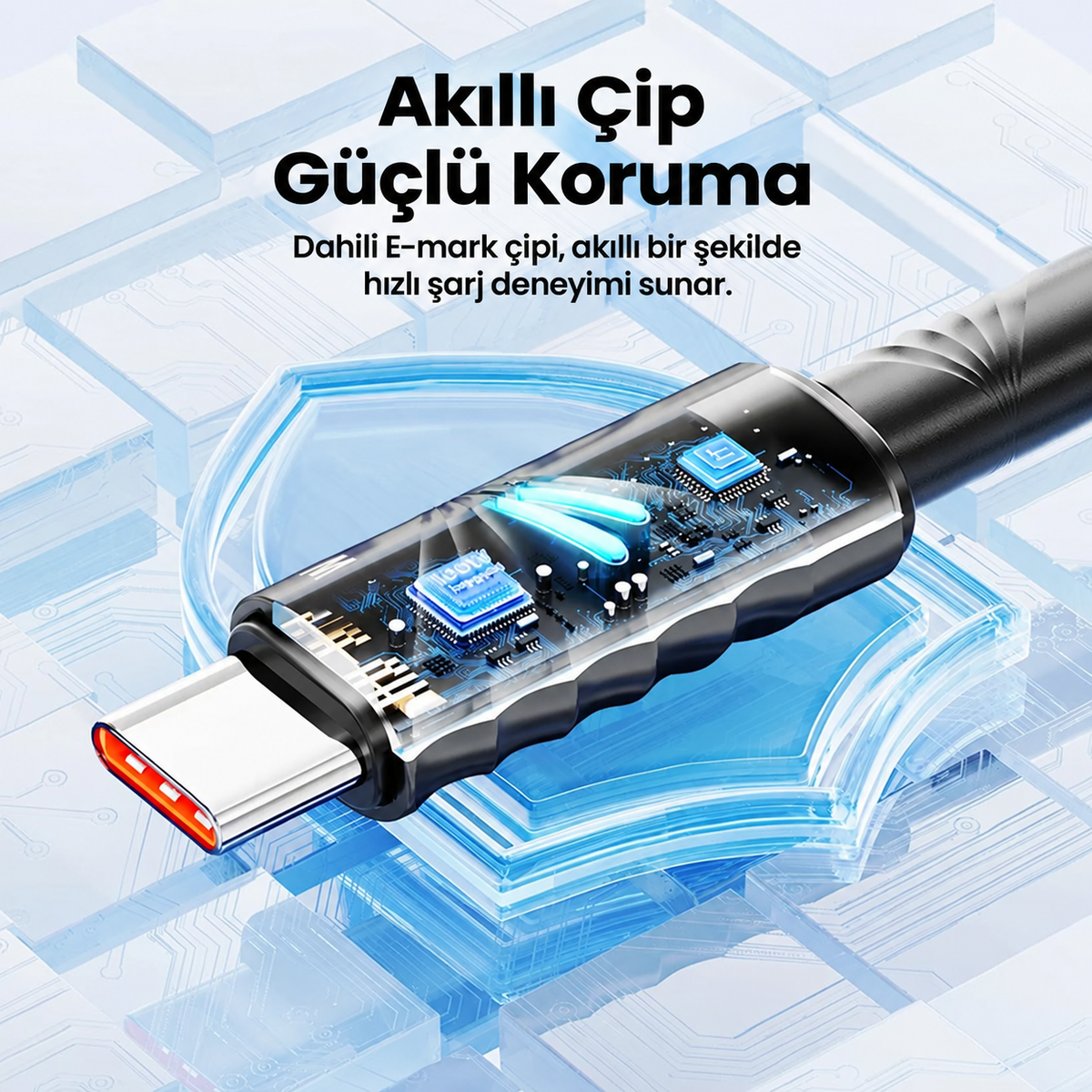 Toocki 100W PD 5A Type-C to Type-C E-Marker Göstergeli Çinko Alaşımlı Örgülü Hızlı Şarj ve Data Kablosu 1 Metre