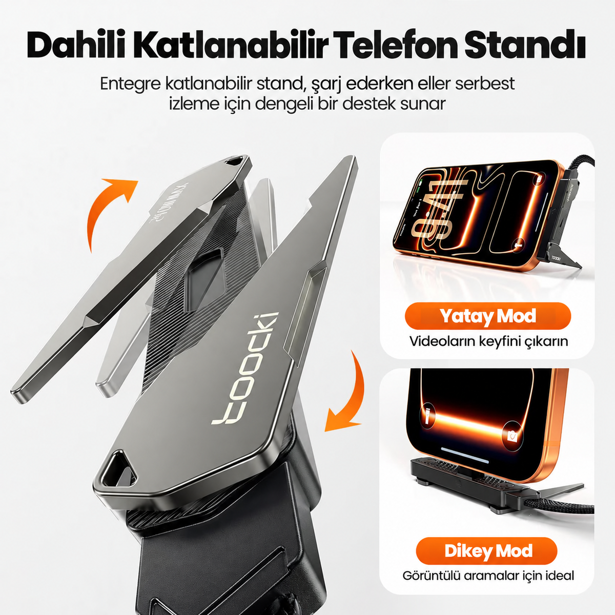 Toocki Blade 240W PD 3.1 Katlanabilir Standlı 90° Type-C to Type-C Örgülü Kablo 1.5M