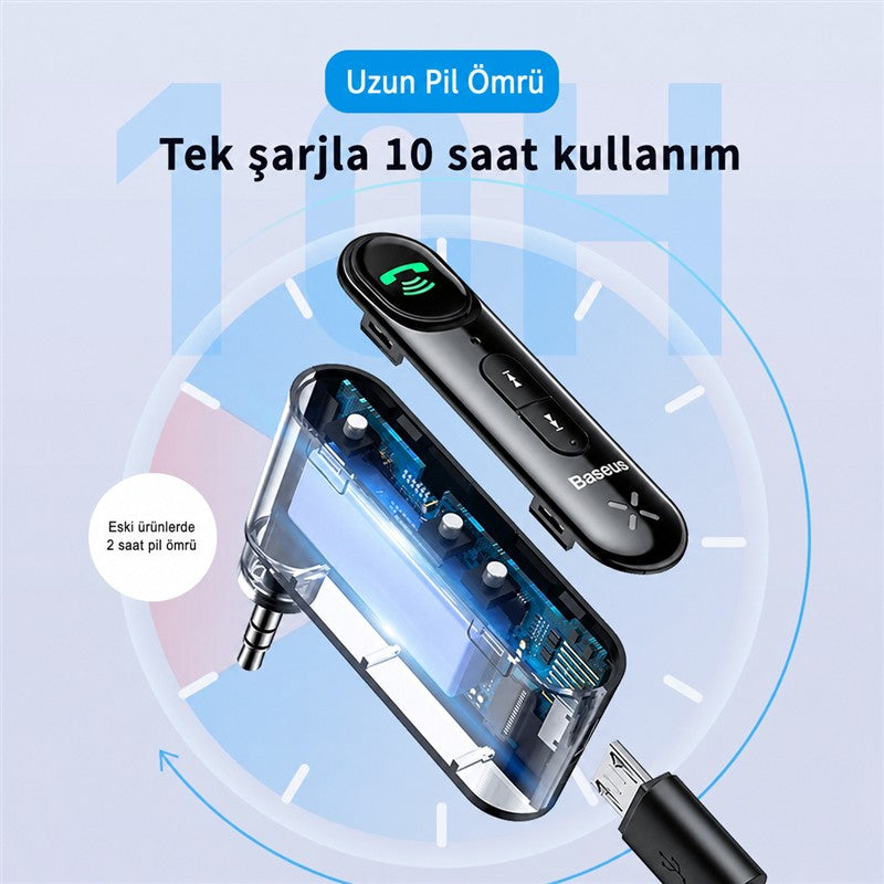 Baseus Bluetooth 5.0 Araç Kiti - 3.5 mm Aux Adaptörü BSBA-02
