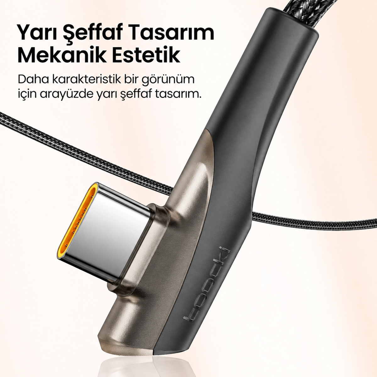 Toocki 100W 5A Çift 90° Dirsekli Type-C to Type-C Örgülü Hızlı Şarj ve Data Kablosu – 1 Metre