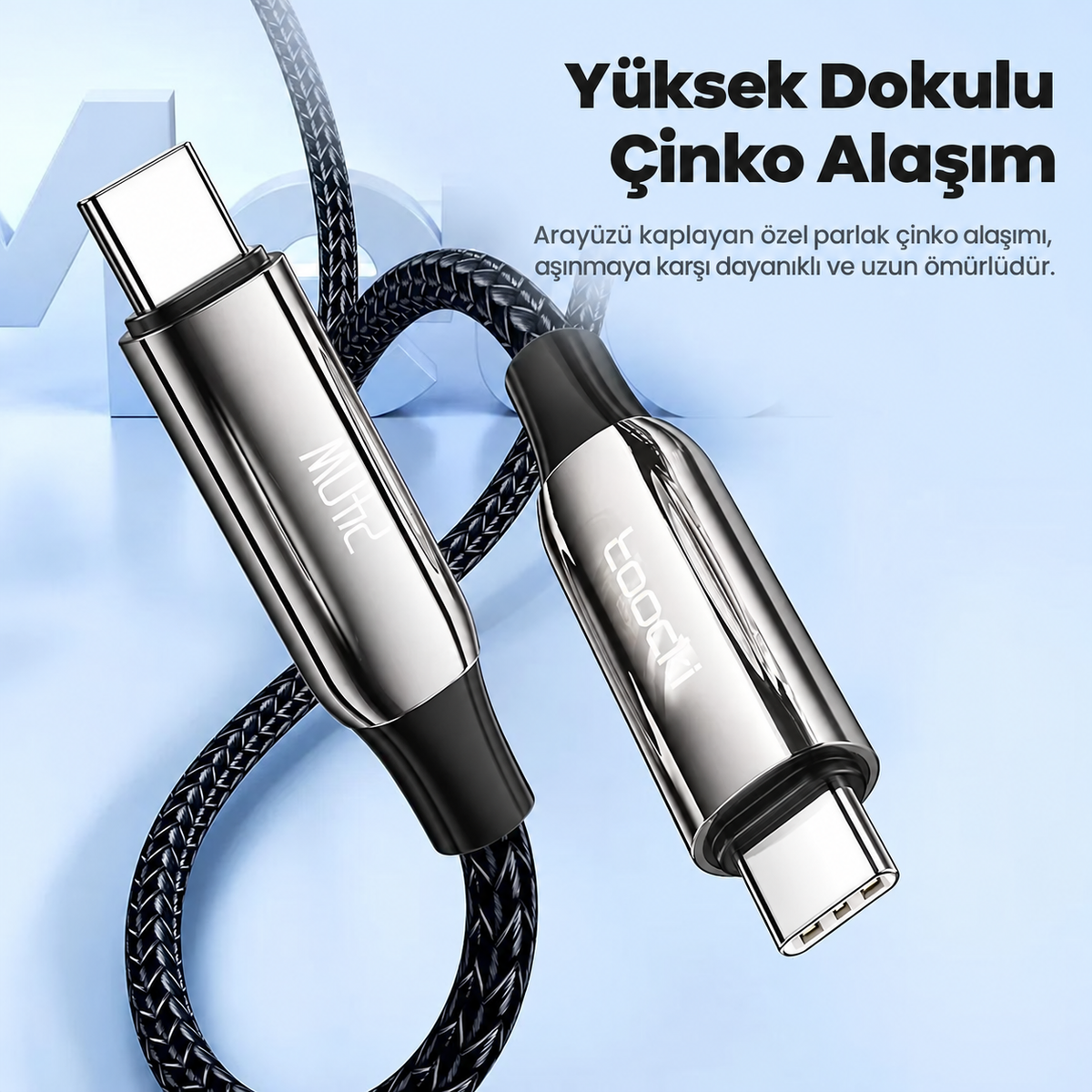 Toocki 240W PD 3.1 5A Type-C to Type-C E-Marker Çinko Alaşımlı Örgülü Hızlı Şarj ve Data Kablosu