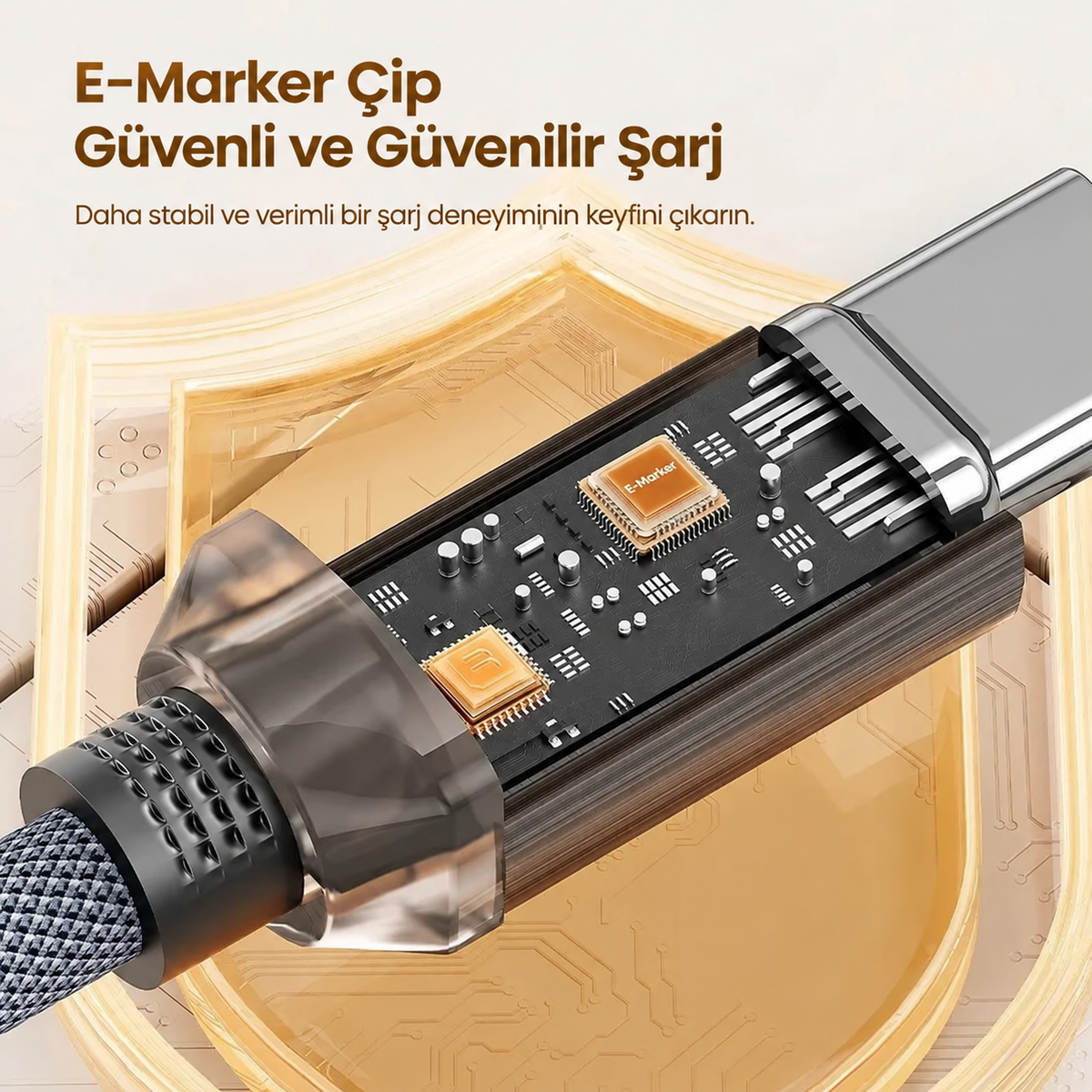Toocki Crystal Aluminum 100W PD Type-C to Type-C E-Marker Örgülü Hızlı Şarj ve Data Kablosu - 1 Metre