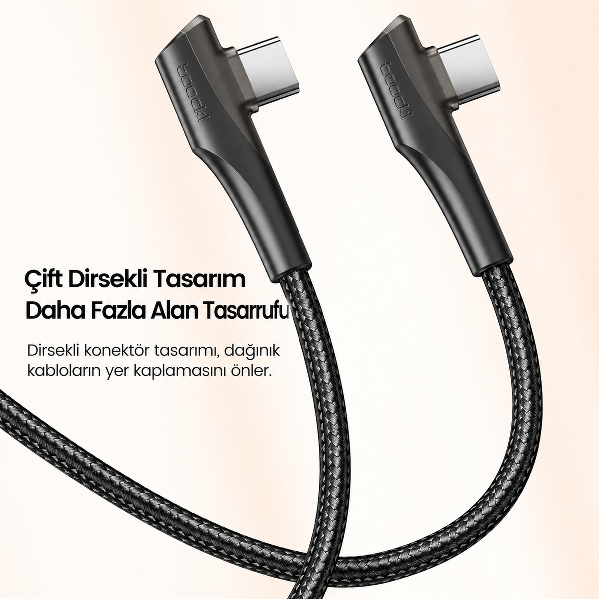 Toocki 100W 5A Çift 90° Dirsekli Type-C to Type-C Örgülü Hızlı Şarj ve Data Kablosu – 1 Metre