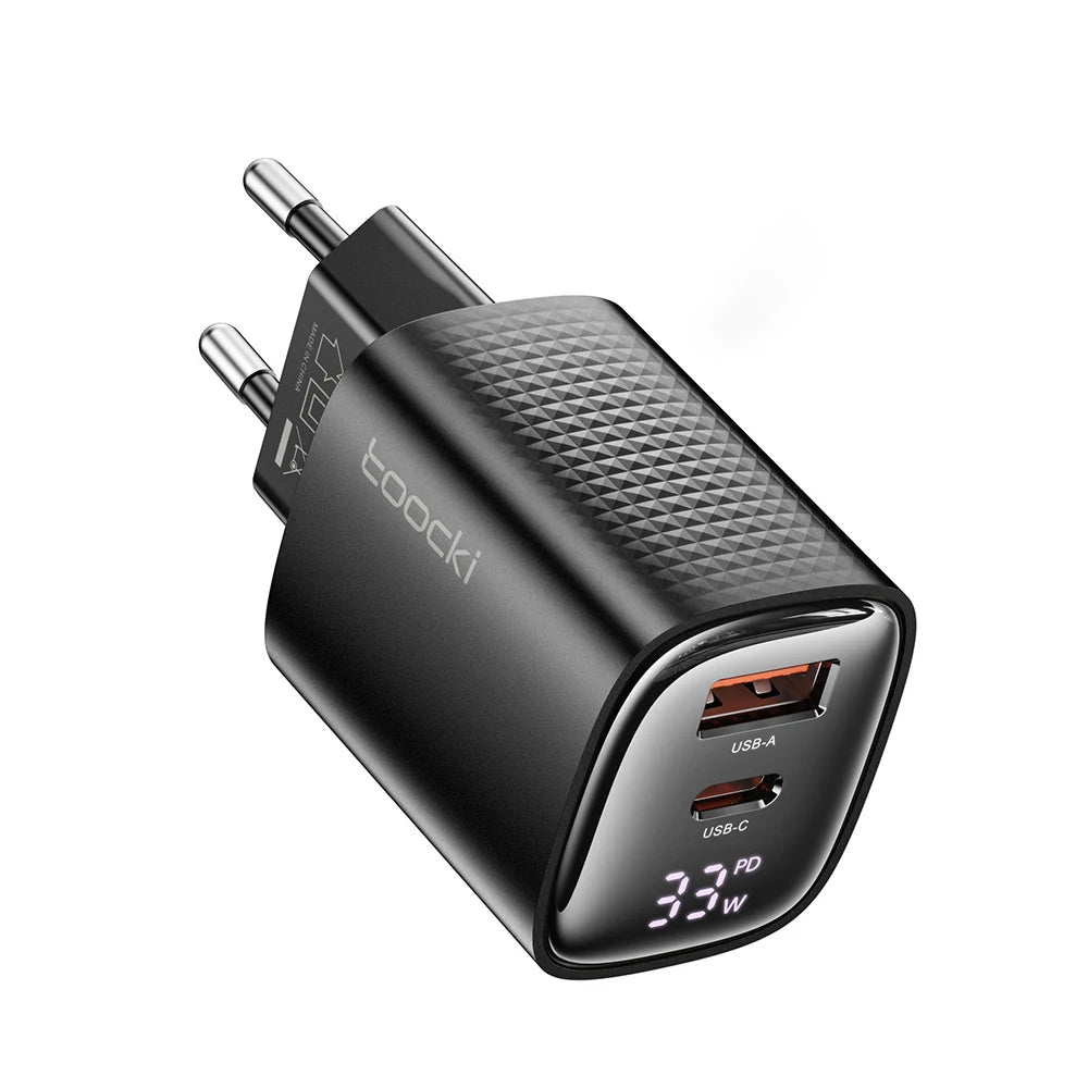 Toocki 33W GaN Dijital Ekranlı Çift Port Hızlı Şarj Adaptörü USB-C + USB-A PD 3.0 QC 3.0 TCT33-22EU