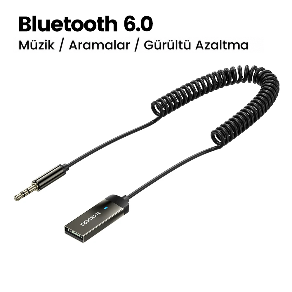 Toocki Bluetooth 6.0 Araç AUX Adaptörü Net Ses ve Gürültü Azaltma 3.5mm Jack USB Bağlantılı Kablosuz Müzik Alıcısı ve Eller Serbest Görüşme – BT08