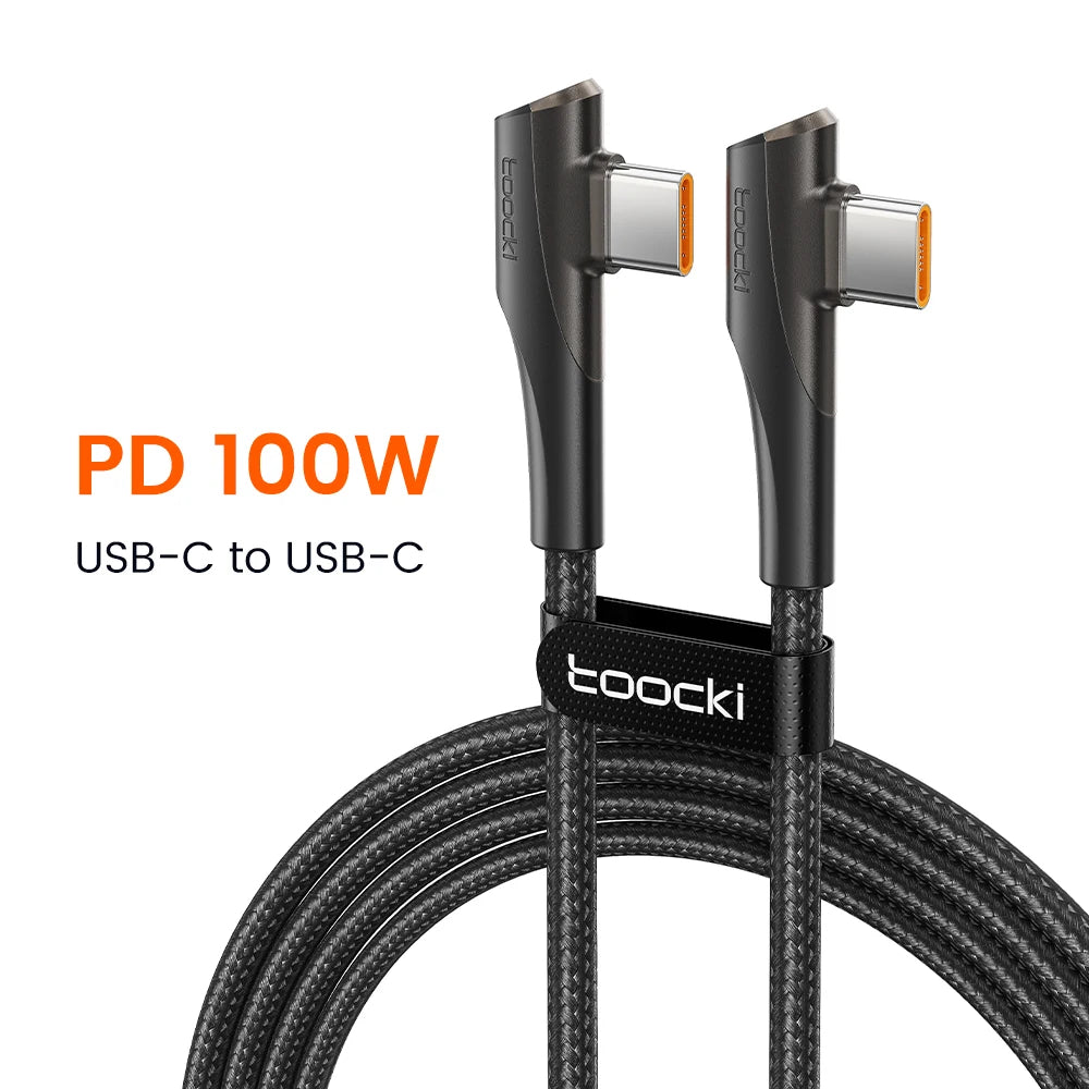 Toocki 100W 5A Çift 90° Dirsekli Type-C to Type-C Örgülü Hızlı Şarj ve Data Kablosu – 1 Metre