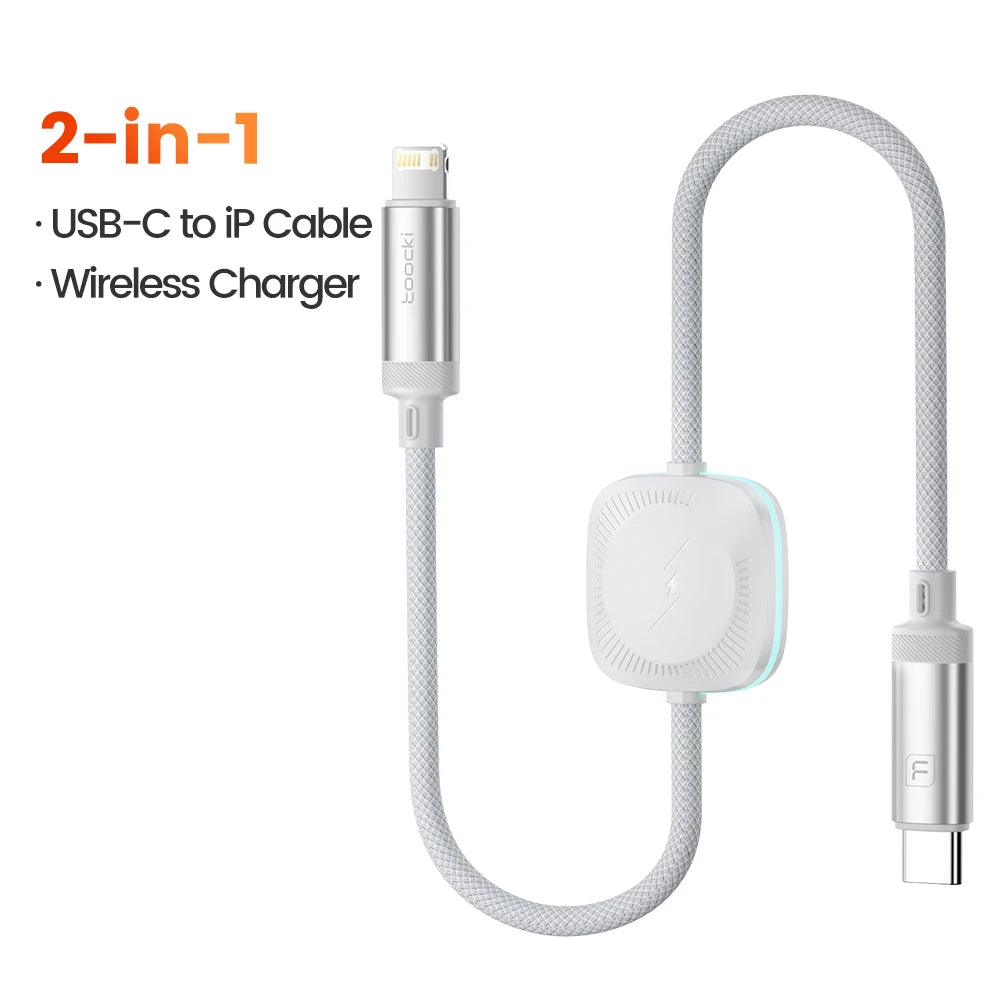 Toocki 2'si 1 Arada Şarj Kablosu – 60W USB-C / 27W Lightning + Watch Manyetik Şarj 1.2 Metre