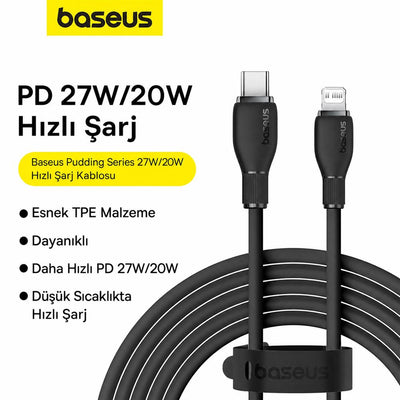 Baseus Pudding Series USB-C to Lightning 20W Hızlı Şarj ve Data Kablosu 2 Metre