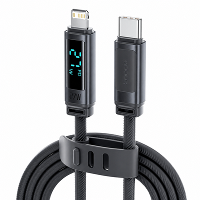 Toocki Tangxin USB-C to USB Lightning 27W Dijital Ekranlı Silikon Şarj ve Veri Kablosu 480 Mbps - TX113C1