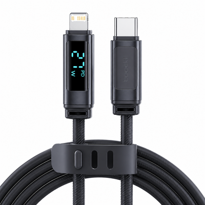 Toocki Tangxin USB-C to USB Lightning 27W Dijital Ekranlı Silikon Şarj ve Veri Kablosu 480 Mbps - TX113C1