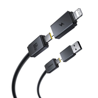 Baseus Versatile 4'ü 1 Arada 60W Hızlı Şarj Kablosu 1M – USB-A/Type-C to Type-C/Lightning