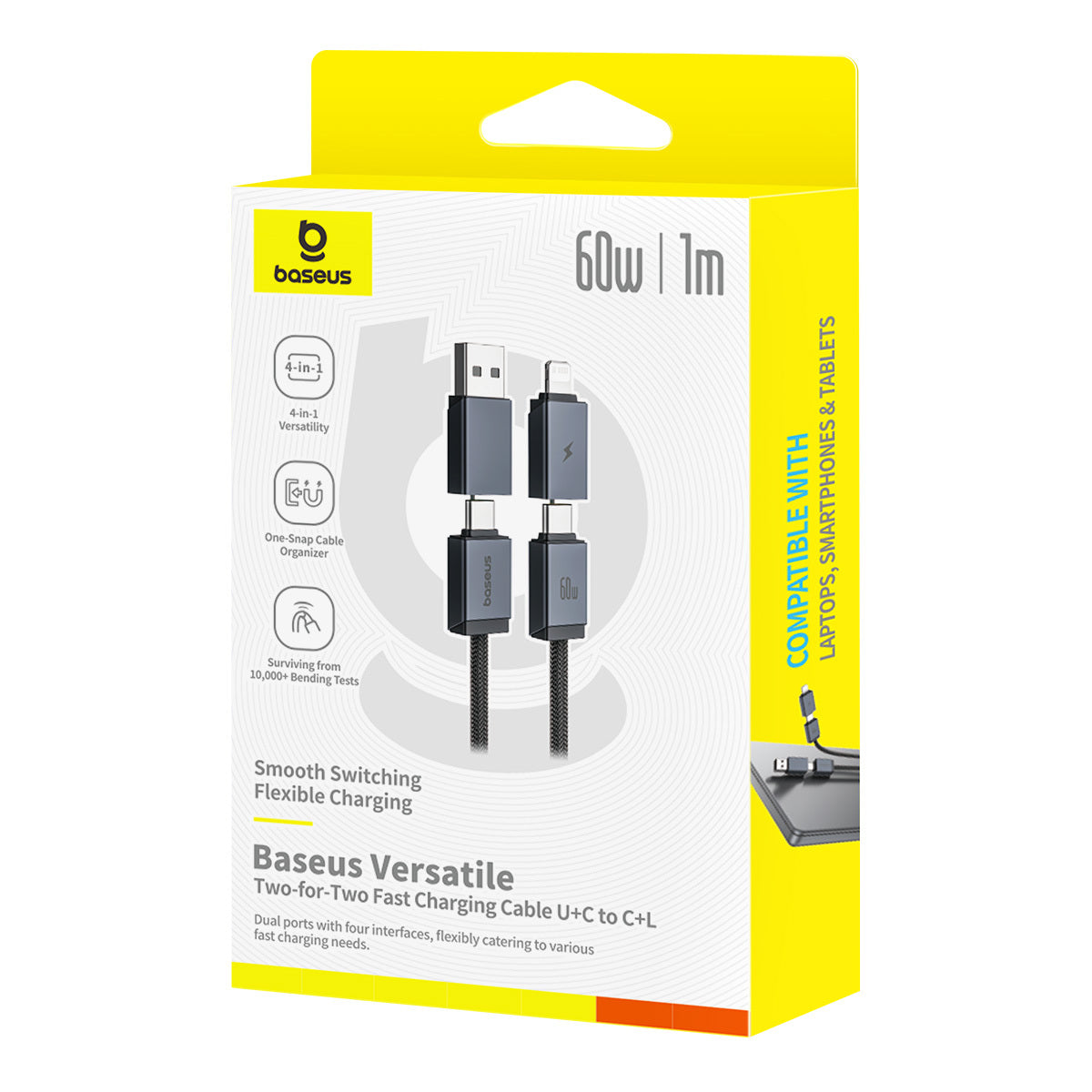 Baseus Versatile 4'ü 1 Arada 60W Hızlı Şarj Kablosu 1M – USB-A/Type-C to Type-C/Lightning