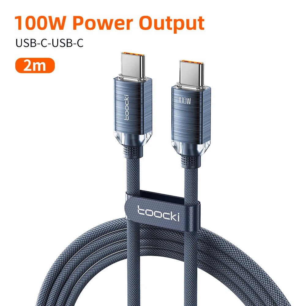 Toocki Crystal Aluminum 100W PD Type-C to Type-C E-Marker Örgülü Hızlı Şarj ve Data Kablosu - 1 Metre