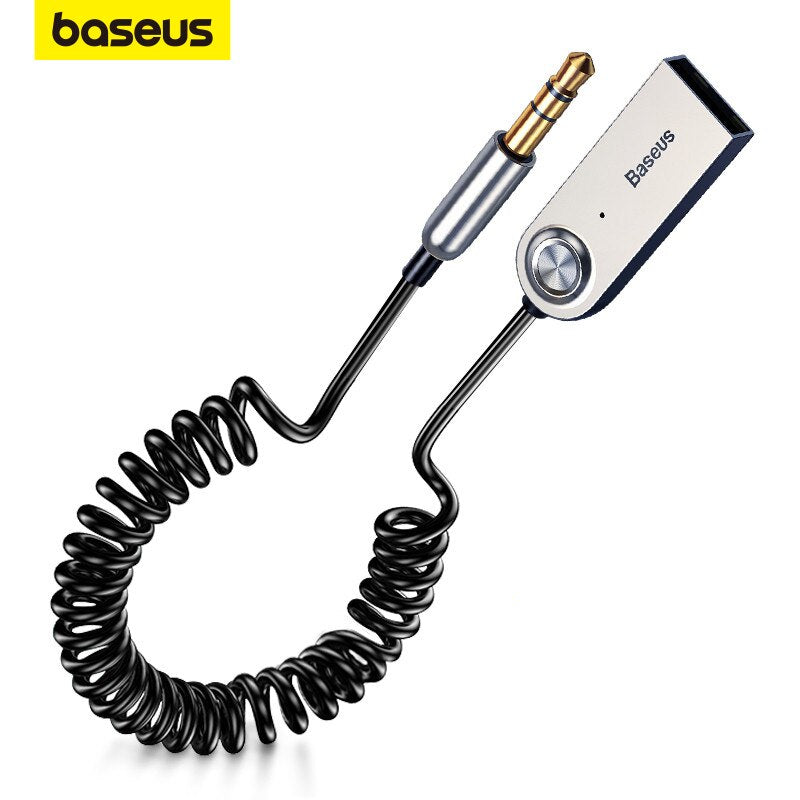 Baseus BA01 Bluetooth 5.0 Araç AUX Adaptörü Dahili Mikrofonlu Kablosuz Ses Alıcı Kablo - Siyah