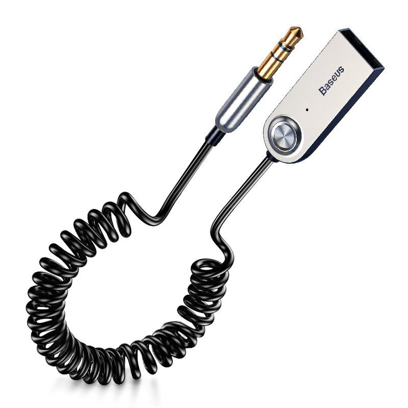 Baseus BA01 Bluetooth 5.0 Araç AUX Adaptörü Dahili Mikrofonlu Kablosuz Ses Alıcı Kablo - Siyah
