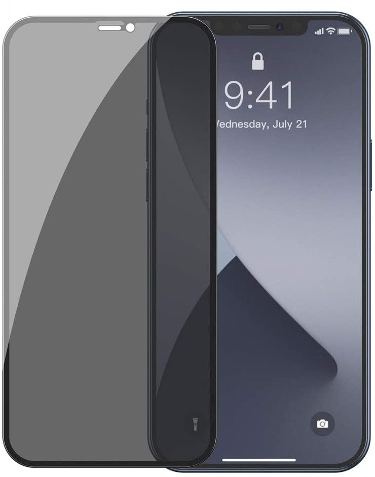 Baseus iPhone 12 Pro Max Gizlilik Ekran Koruyucu 2 Adet Full Screen Curved Anti-Peeping Tempered Glass