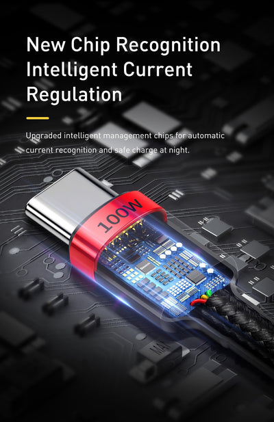 Baseus Cafule Type-C to Type-C 100W PD Hızlı Şarj Kablosu 2M – 5A, 480Mbps, Siyah