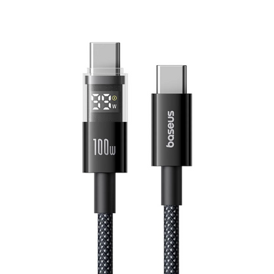 Baseus Display 2 Series 100W LED Dijital Göstergeli Type-C to Type-C PD Hızlı Şarj Kablosu