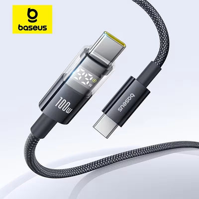 Baseus Display 2 Series 100W LED Dijital Göstergeli Type-C to Type-C PD Hızlı Şarj Kablosu