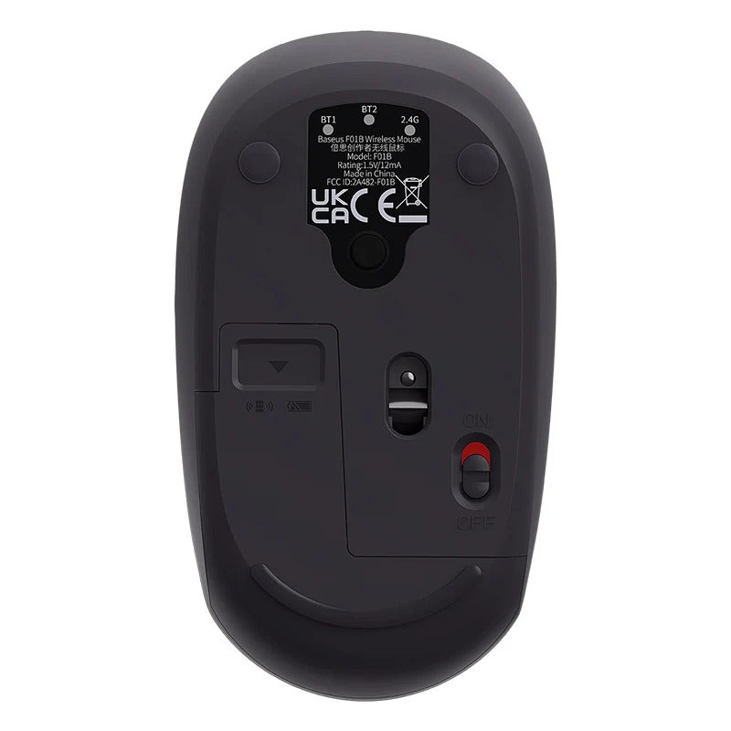 Baseus F01B Tri-Mode Kablosuz Mouse – Bluetooth 5.0 + 2.4GHz, Sessiz, 1600 DPI