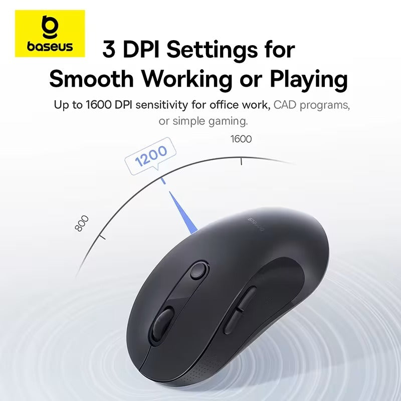 Baseus F02 Ergonomik Bluetooth 5.3 Kablosuz Mouse – Sessiz Tıklama, 1600 DPI