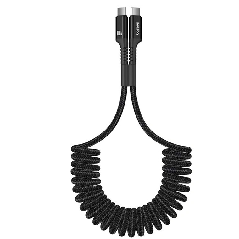 Baseus Fish-Eye 100W PD Type-C to Type-C E-Marker Çipli Yaylı Örgülü 480 Mbps Şarj ve Veri Kablosu Siyah