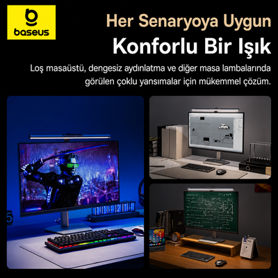Baseus i-wok 3 Monitör Işığı – Manyetik ScreenBar, 2700K-6000K, Dokunmatik Kontrol