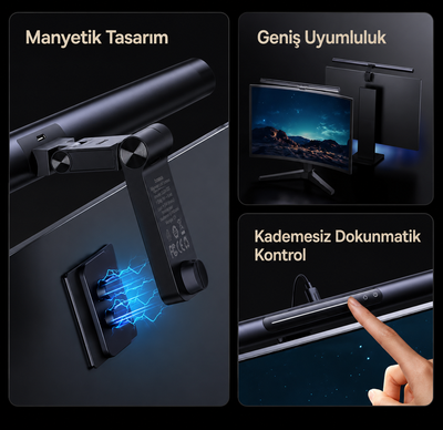 Baseus i-wok 3 Monitör Işığı – Manyetik ScreenBar, 2700K-6000K, Dokunmatik Kontrol