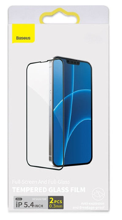 Baseus iPhone 13 Mini 5.4" Tam Ekran Temperli Cam Ekran Koruyucu – 0.3mm, Siyah Çerçeve, 2 Adet