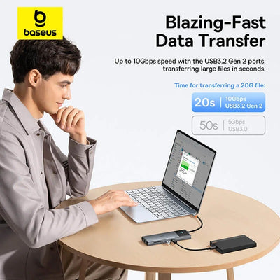 Baseus Metal Gleam Series II 10-in-1 USB-C Hub – Çift HDMI 4K, 100W PD, 10Gbps, Gigabit Ethernet
