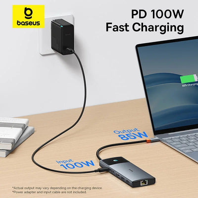 Baseus Metal Gleam Series II 10-in-1 USB-C Hub – Çift HDMI 4K, 100W PD, 10Gbps, Gigabit Ethernet