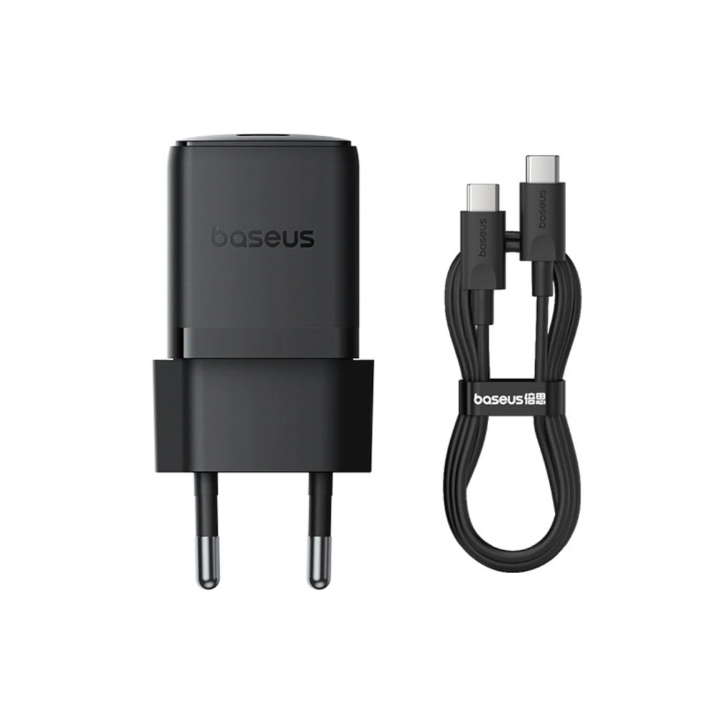 Baseus Palm 1C 30W PD 3.0 USB-C Hızlı Şarj Adaptörü ve Type-C Kablo – Siyah