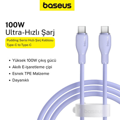 Baseus Pudding Series Type-C to Type-C 100W PD Hızlı Şarj Kablosu 2 Metre