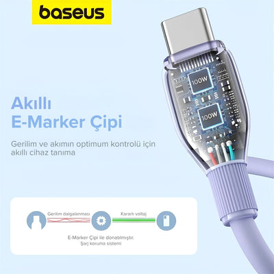 Baseus Pudding USB-A to Type-C 100W PD Hızlı Şarj Kablosu 1.2 Metre