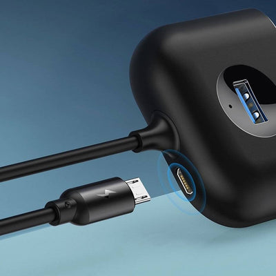 Baseus Square Round 4-in-1 USB Hub – 1x USB 3.0 + 3x USB 2.0, 5Gbps, 1 Metre