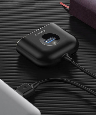 Baseus Square Round 4-in-1 USB Hub – 1x USB 3.0 + 3x USB 2.0, 5Gbps, 1 Metre