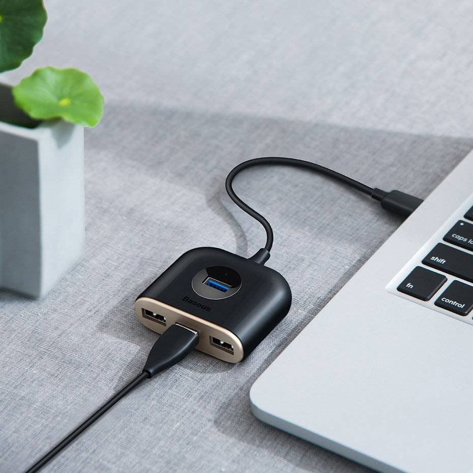 Baseus Square Round 4-in-1 USB Hub – 1x USB 3.0 + 3x USB 2.0, 5Gbps, 1 Metre